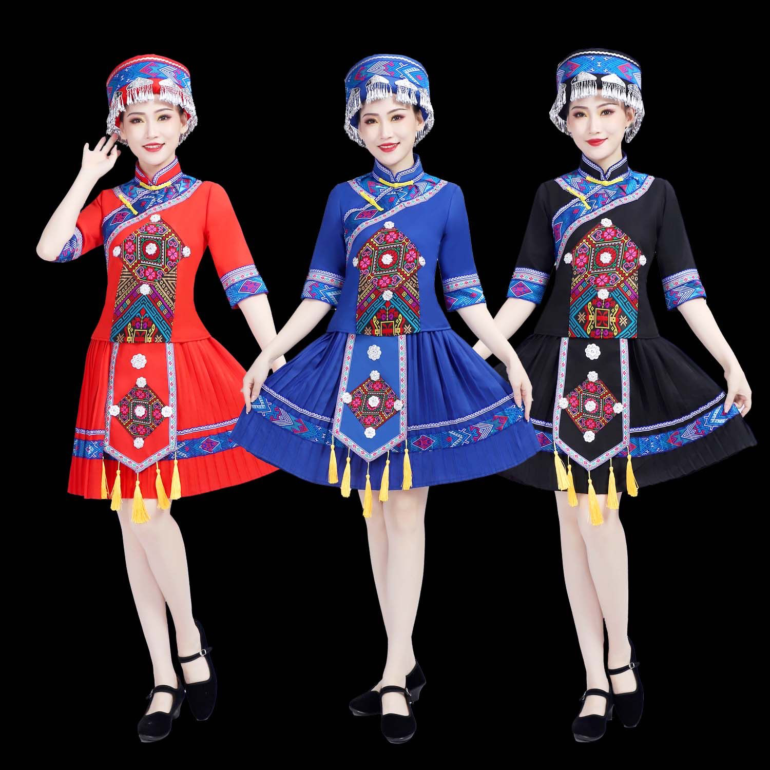 新款苗族服装少数民族服装湘西土家族舞蹈演出服套装侗族彝族壮族