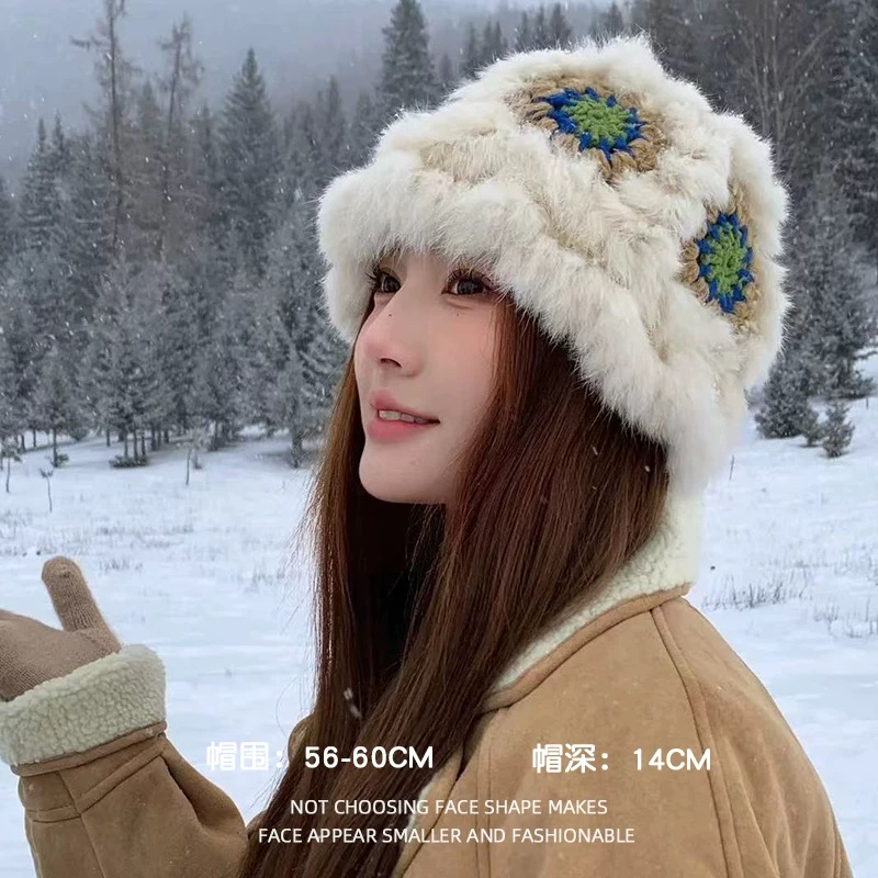 兔毛醒狮帽子女冬季轻薄保暖素颜百搭显脸小针织帽水桶帽子女冬季