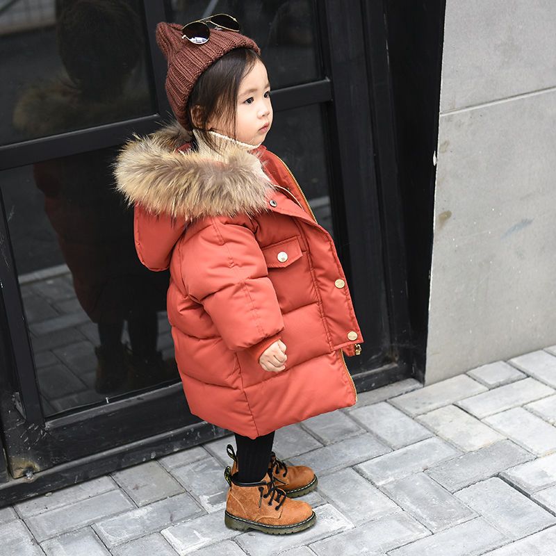 女童棉服2023新款洋气加厚中长款女孩宝宝冬装1-7岁毛领棉衣连帽