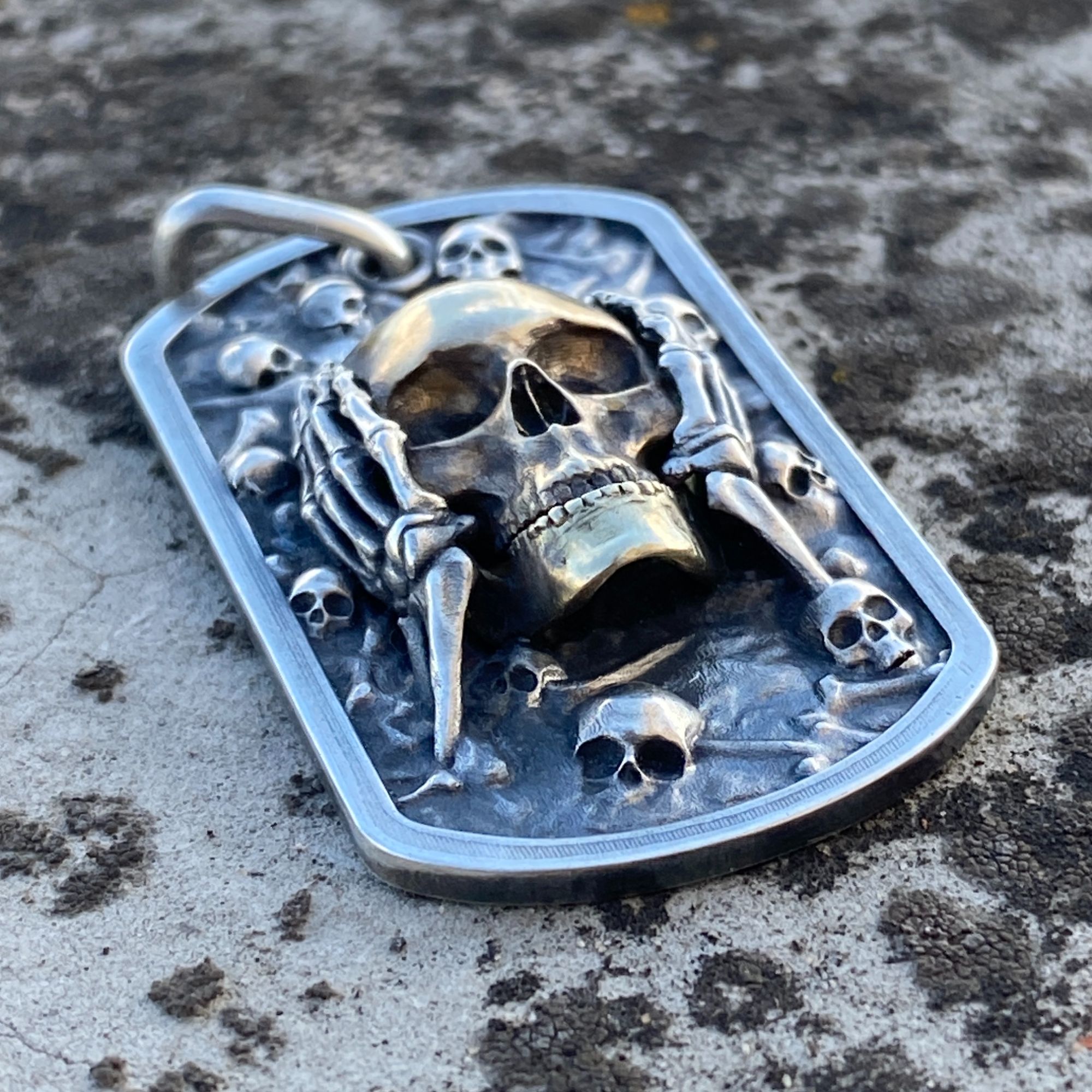 吊坠925银 创意骷髅吊牌手工复古朋克双面做旧小众个性时尚暗黑