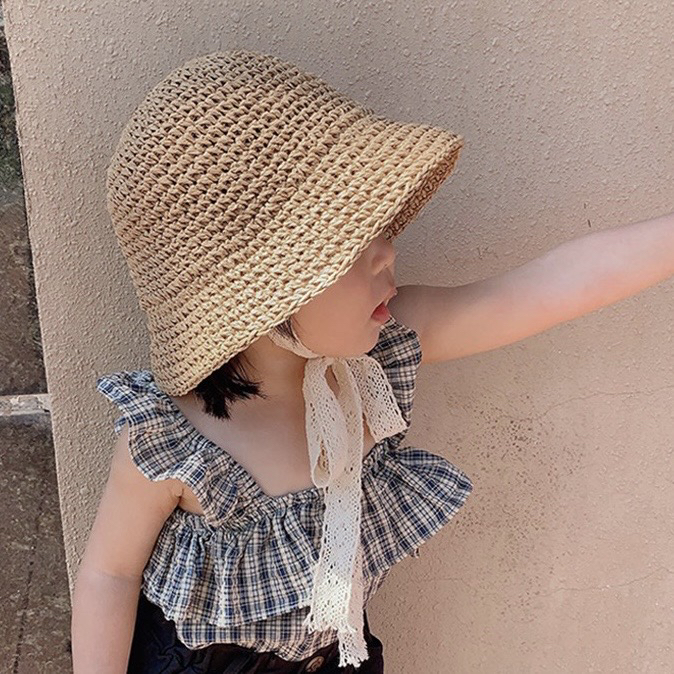 【小布丁】儿童帽子夏季草帽女宝薄款夏天遮阳透气宝宝防晒帽
