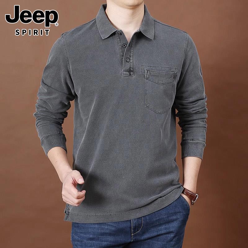 Jeep吉普长袖T恤男士秋季潮流纯棉高端上衣服宽松休闲polo衫男装