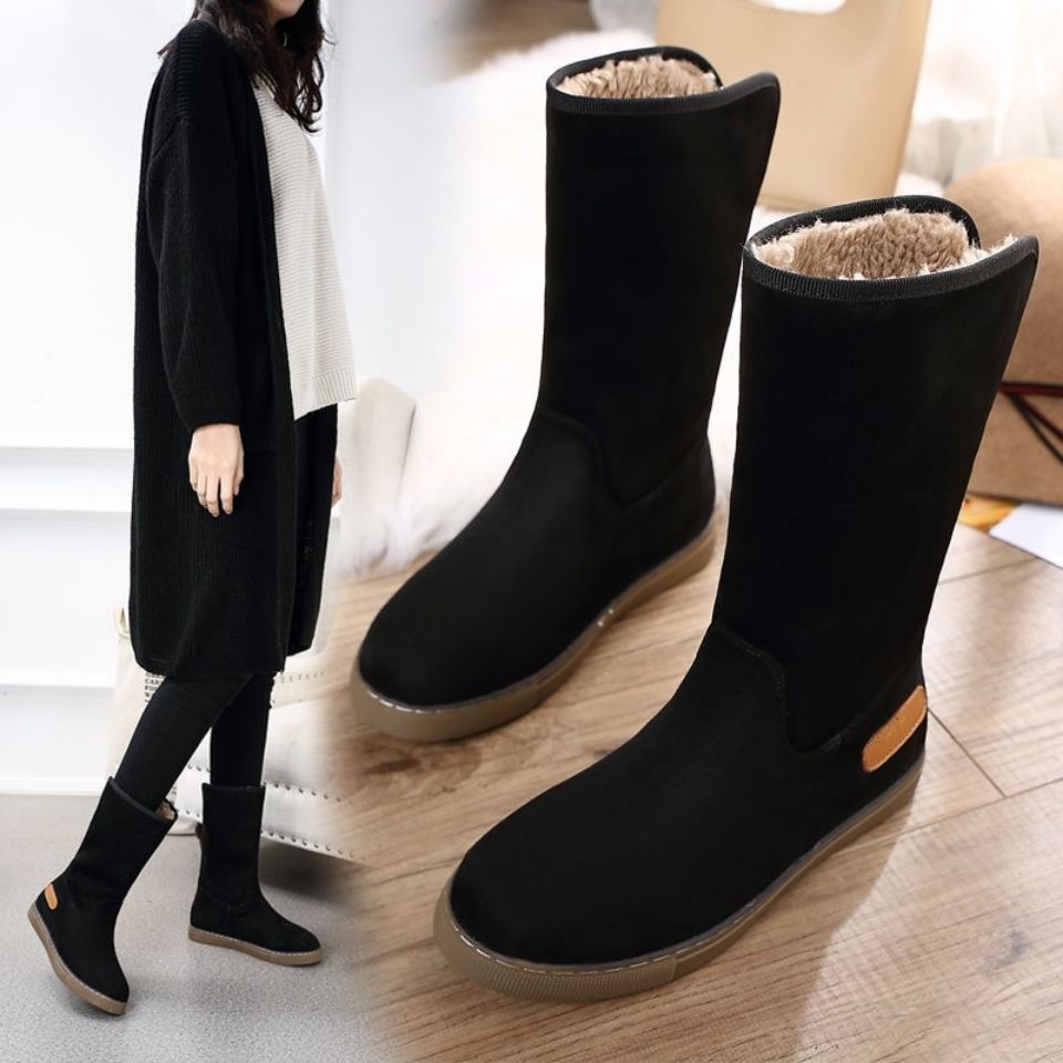 雪地靴女2023新款冬季加厚加绒保暖防滑平底学生棉鞋加绒中筒女靴