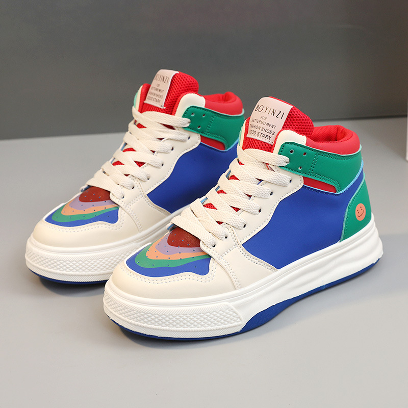 新款鸳鸯鞋休闲鞋2023秋季女士百搭透气板鞋增高厚底潮鞋高帮鞋