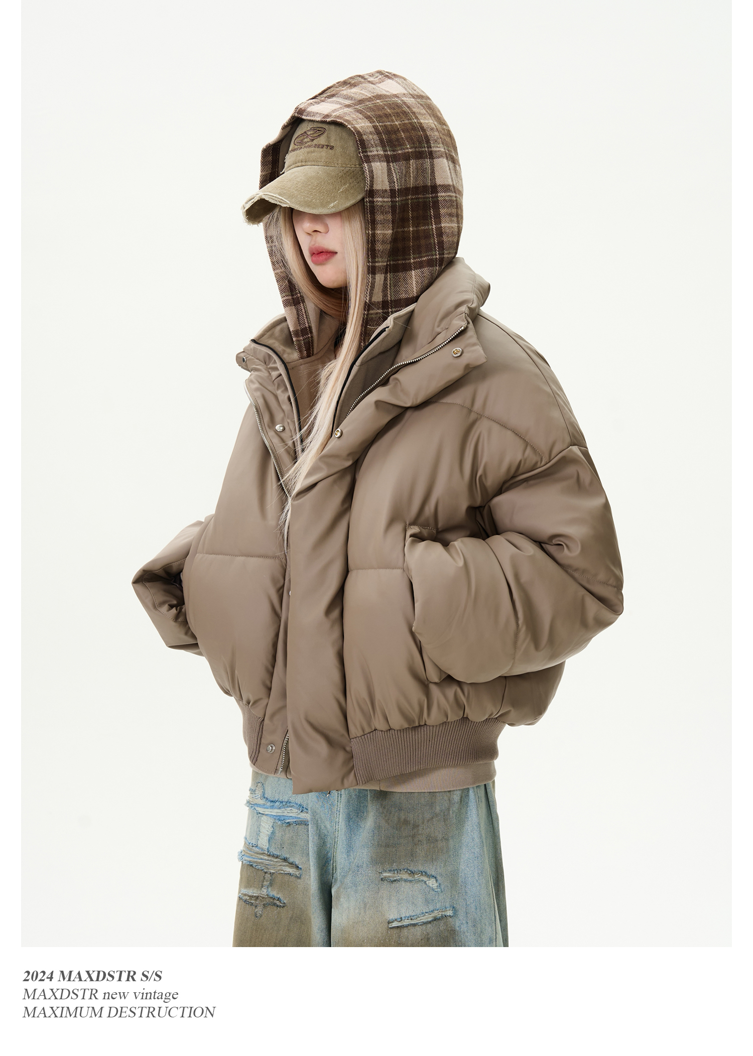 冬装美拉德短款cleanfit棉服PU皮面包服男女美式加厚保暖棉衣外套