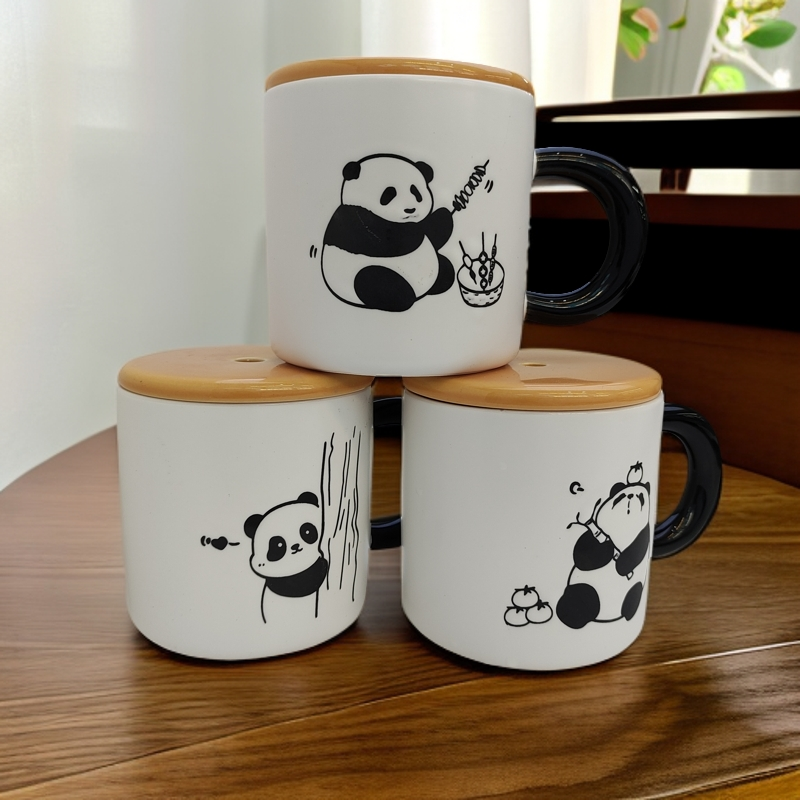 熊猫杯子可爱高颜值马克杯带盖陶瓷早餐杯咖啡杯牛奶家用水杯