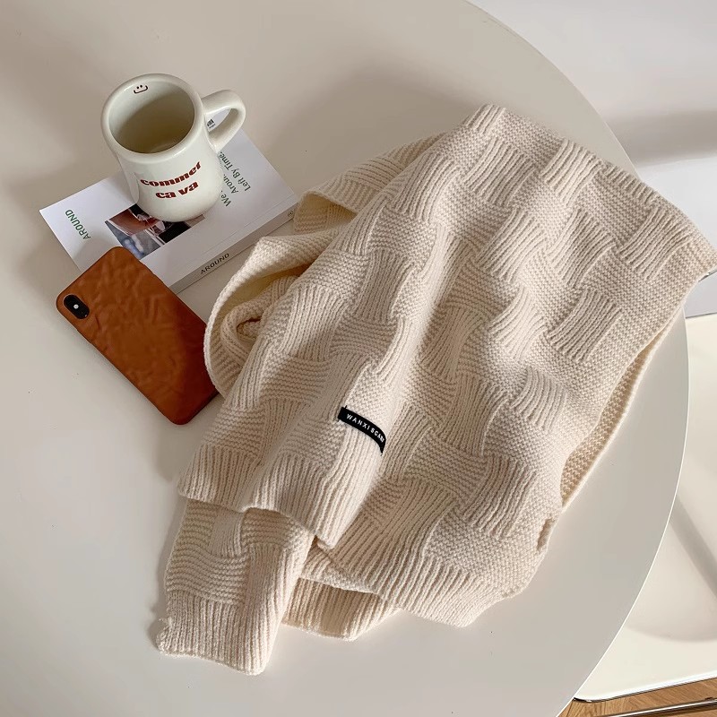002/韩版毛线针织秋冬加厚情侣休闲时尚保暖纯色围脖小众简约围巾