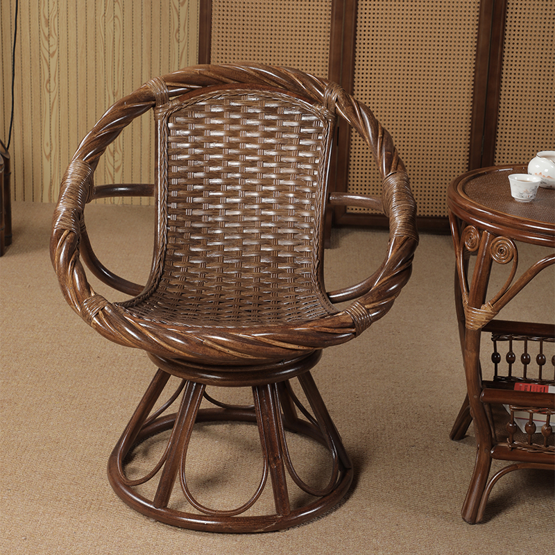 天然真藤转椅三件套阳台休闲桌茶几组合家用单人靠背可360度转椅
