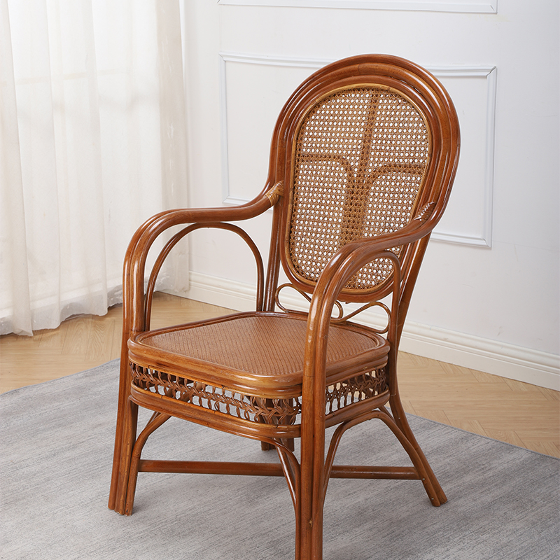 真藤椅老人靠背椅户外休闲阳台家用客厅办公椅单人手工编织藤座椅