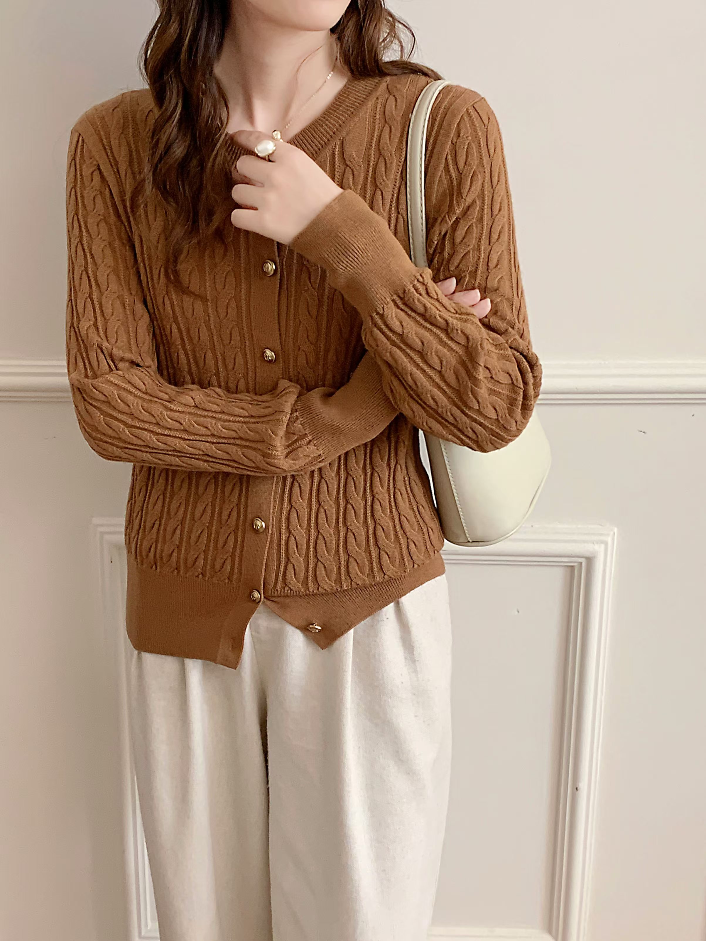 【绞花开衫】2025春季精纺羊毛气质百搭羊毛衫长袖针织开衫毛衣