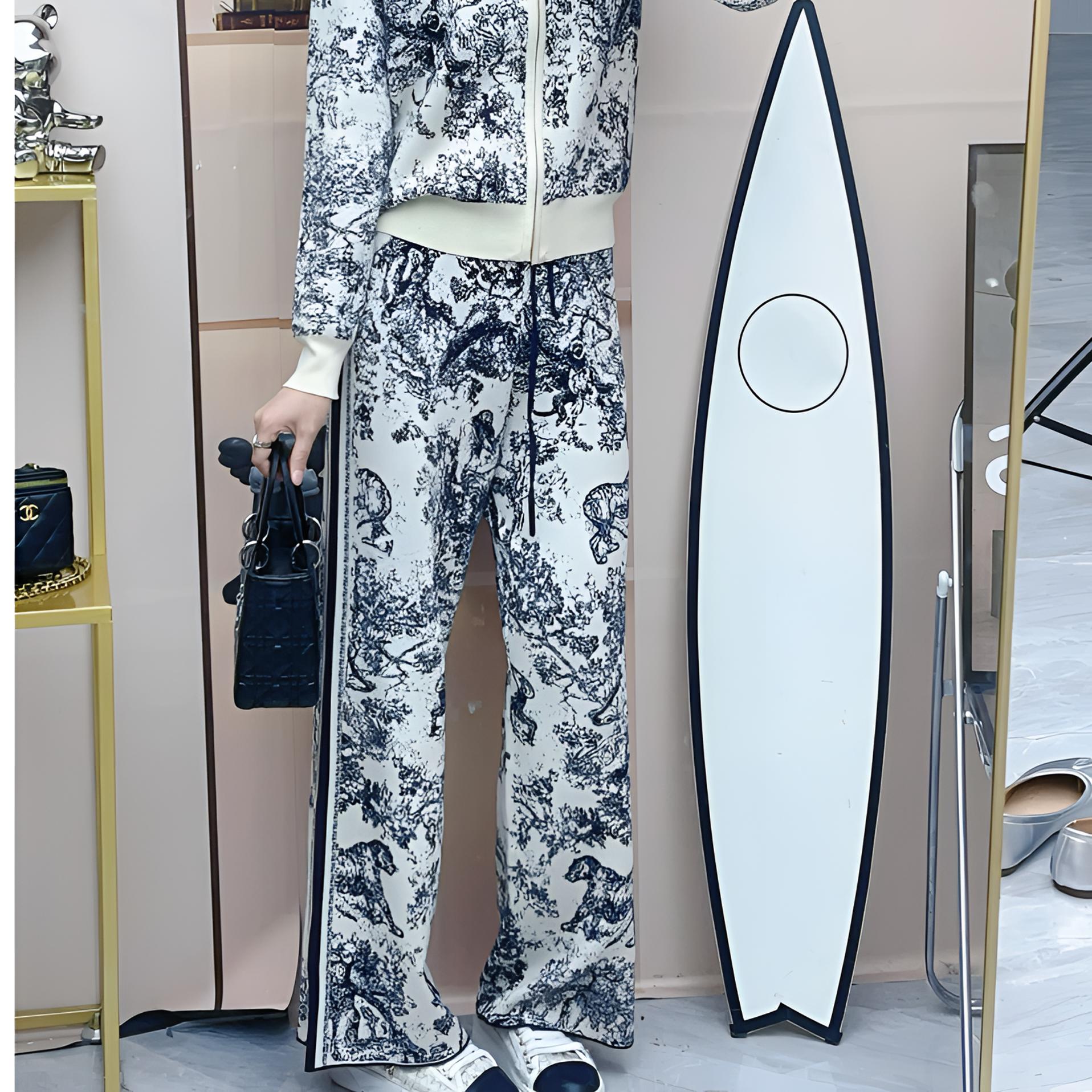 【动物长裤】重工山间水墨针织提花女士直筒休闲时尚连帽卫衣长裤