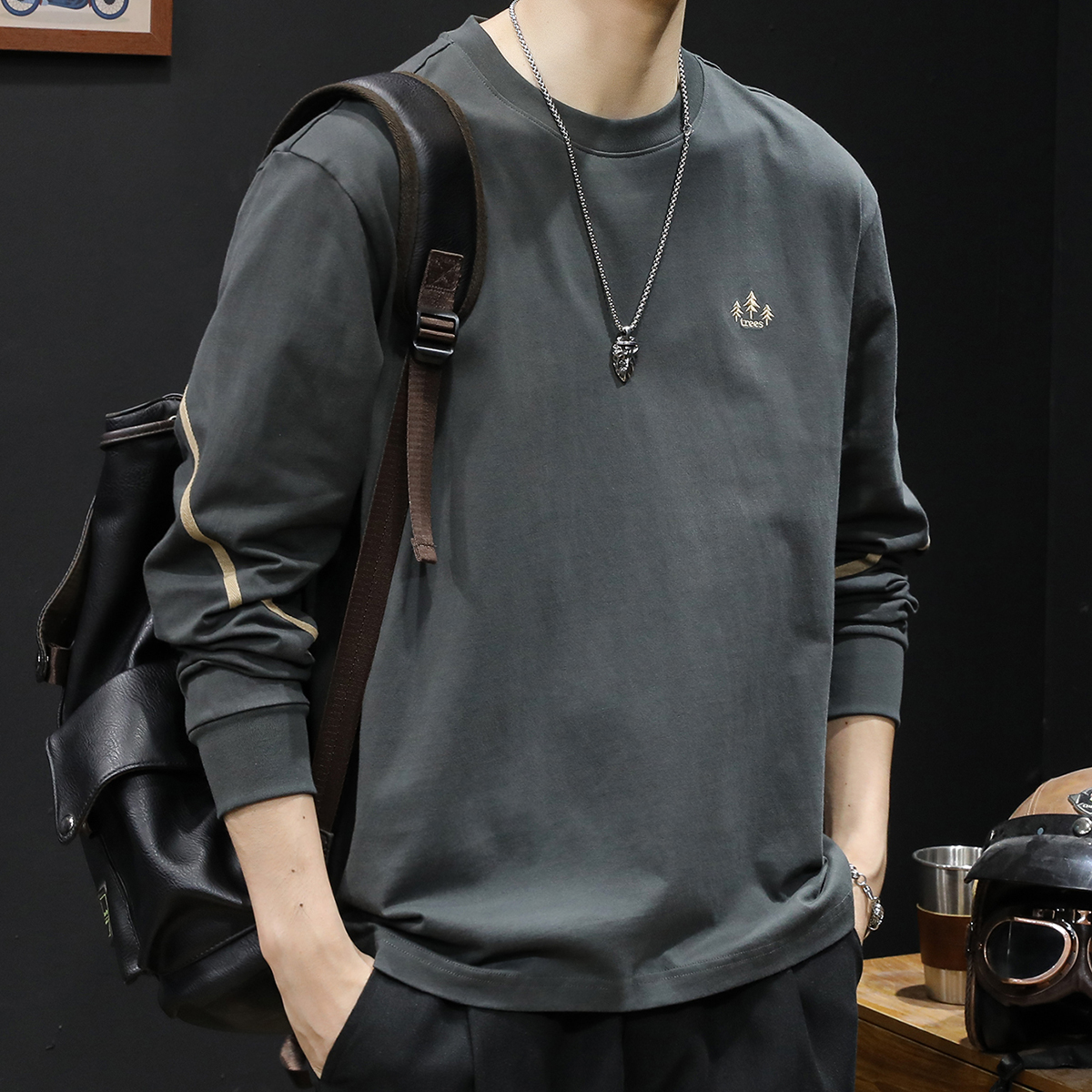 MR.MUDI/穆迪先生秋季长袖男纯棉宽松大码2025新款男士内搭春秋款