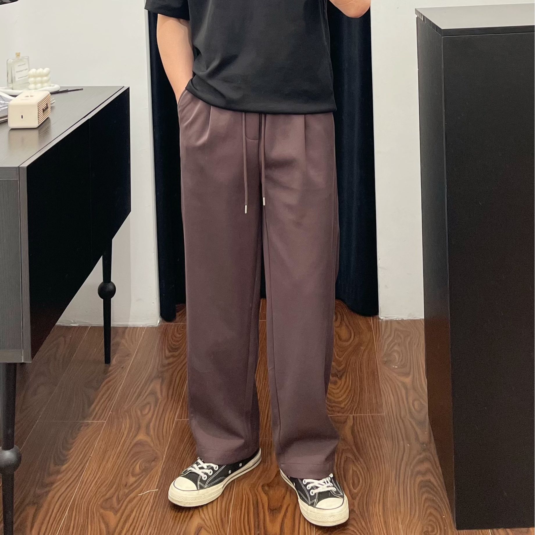  清仓福利.  春秋潮流绑带显瘦直筒宽松休闲裤男