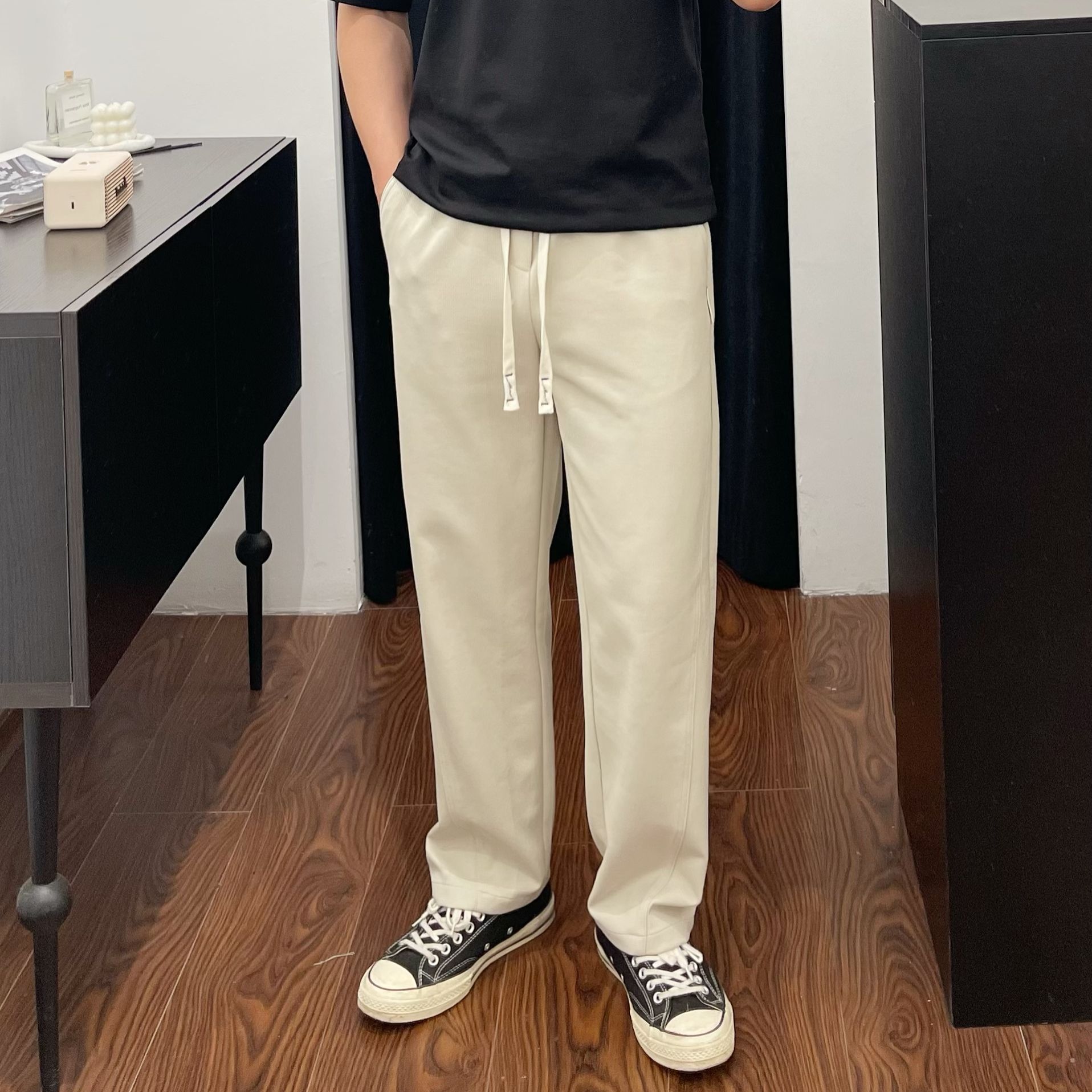  清仓福利. 春秋简约百搭绑带休闲直筒裤男