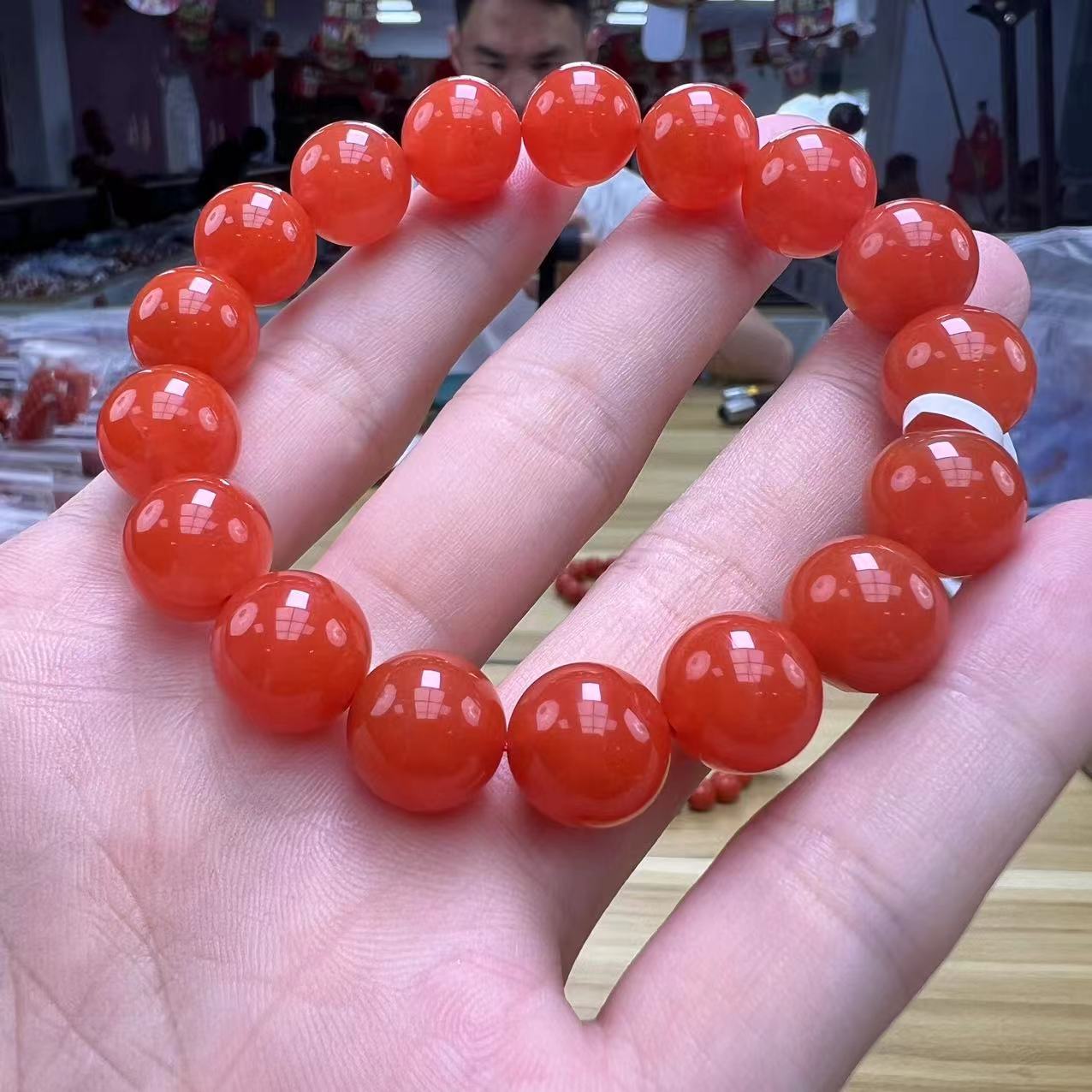 【小刘南红】保山南红滴水洞（一级）圆珠单圈手串12mm    多样性发一