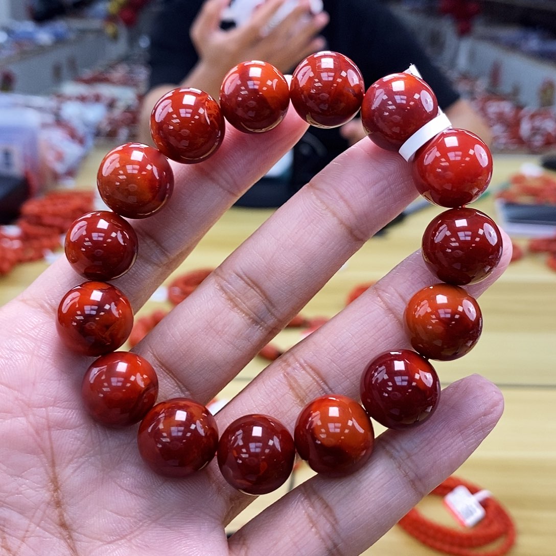 【小刘南红】瓦西南红（典藏）妖牛血红圆珠手串15mm 多样性发一