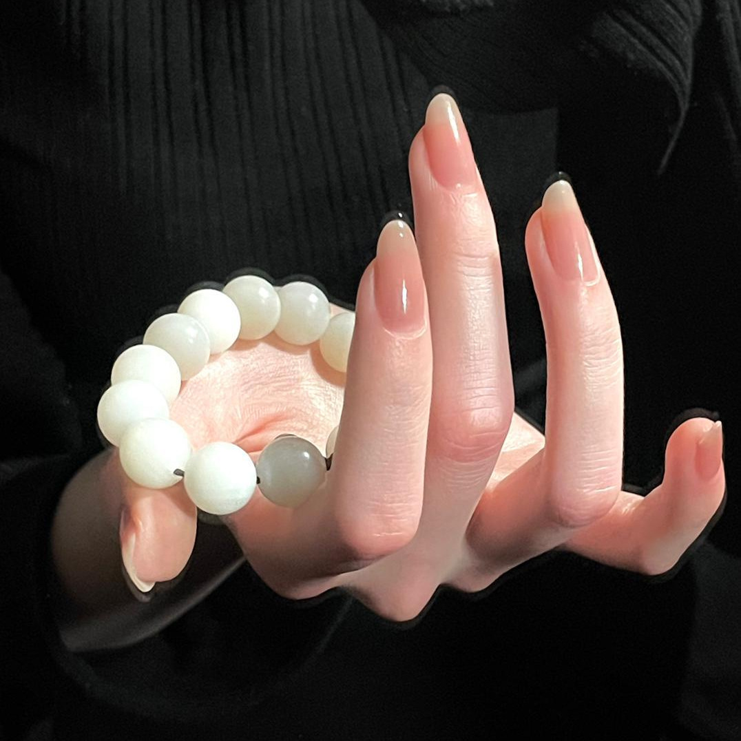 纯手工穿戴甲甄嬛同款纯色裸色美甲白月光成品贴片假指甲可拆卸
