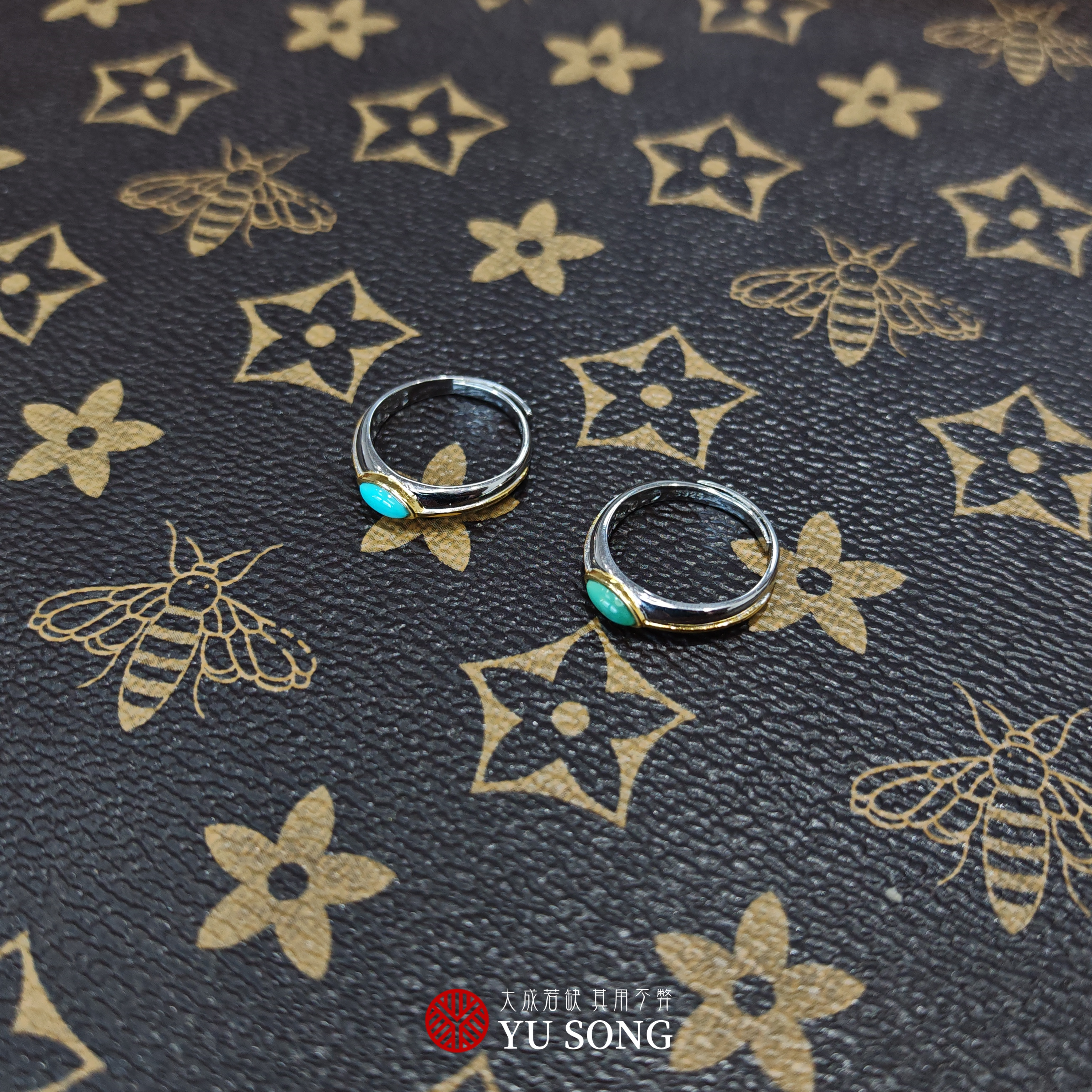 【LX003】原矿绿松石戒指S925银镶嵌-多样性发其一