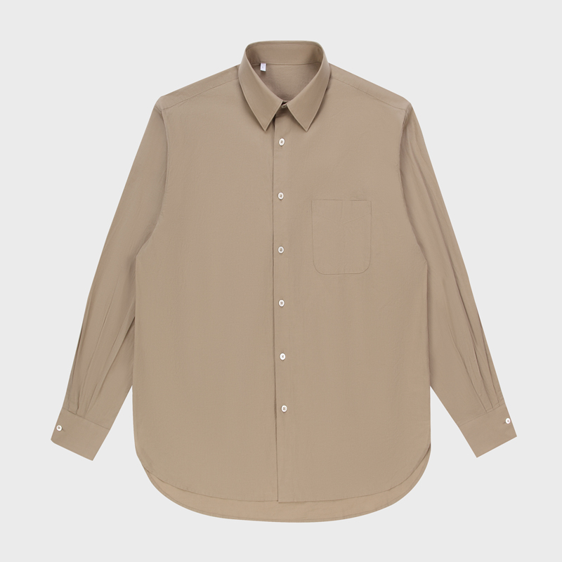 长袖衬衫男秋季廓形宽松衬衣简约时尚纯色休闲上衣