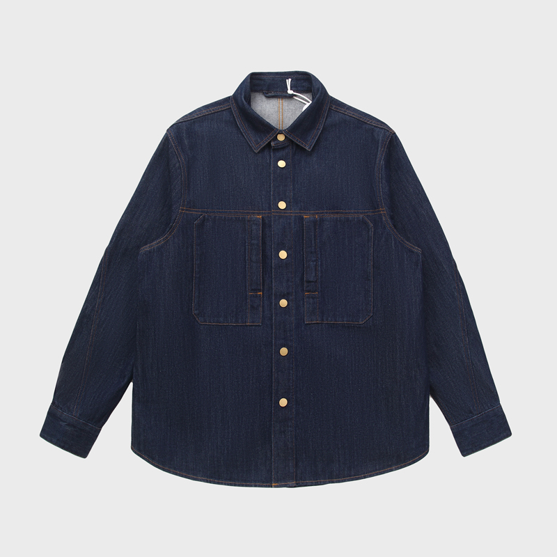 蓝色长袖牛仔衬衫男士秋季翻领休闲水洗时尚百搭简约宽松男装衬衣