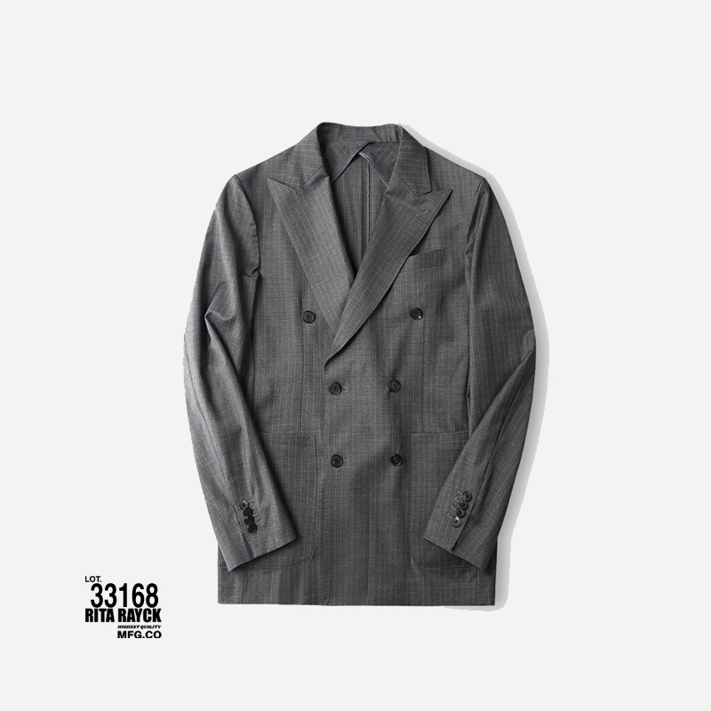 西装男高级感痞帅手工正装男士商务装高端休闲双排扣条纹西服