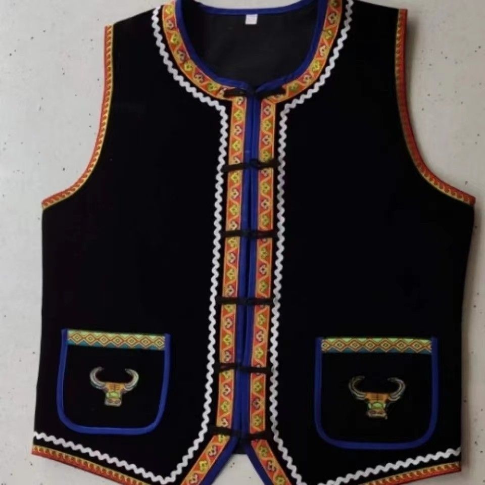 G云南绣花马甲凉山彝族男款马甲苗族龙扣马甲一枝花马甲禄劝女马