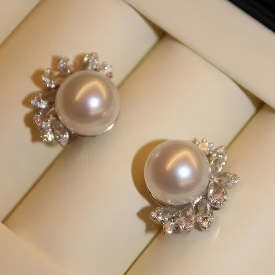 卫娅珠宝澳白正圆气质耳钉轻奢时尚精致优雅复古设计款温柔百搭