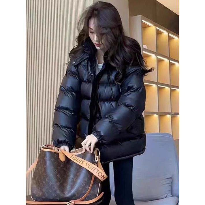 时尚羽绒服咖色羽绒服女季小个子短款棉衣加厚连帽宽松