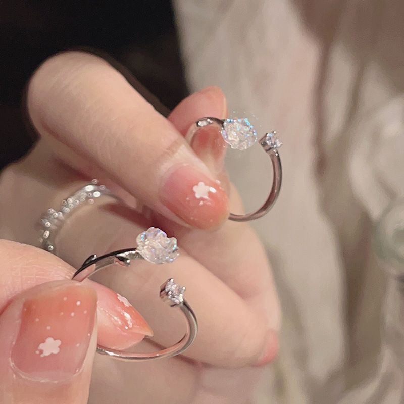 925银树脂戒指 山茶花戒指女温柔仙女风网红时尚百搭可调节戒指女