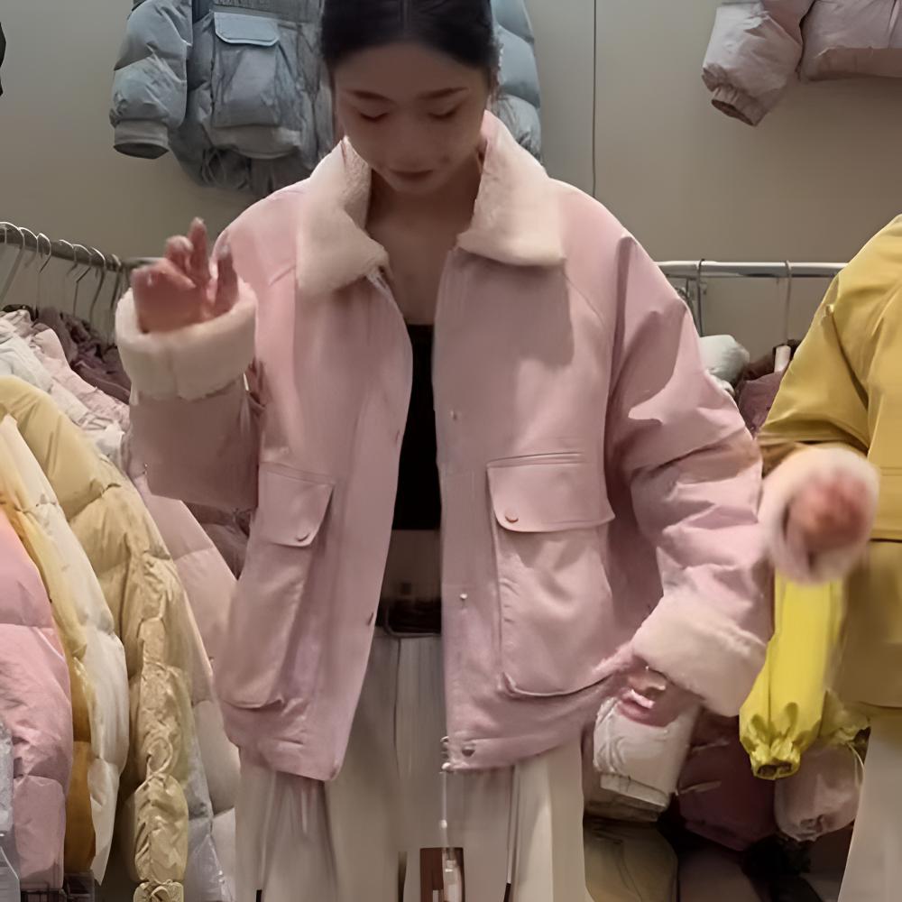 【加绒加厚】冬季拼接保暖外套大口袋派克服休闲百搭宽松毛毛一体