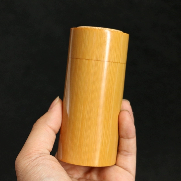 精工镶嵌竹制老玉竹茶叶罐文玩把件便携出门旅行茶仓