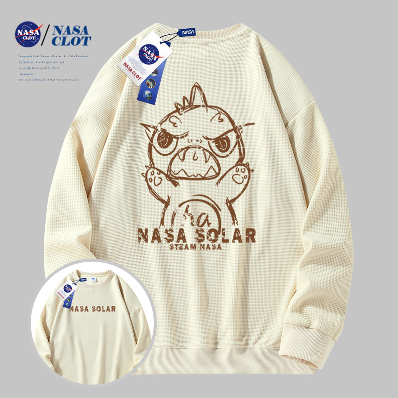 NASA新款恐龙印花情侣长袖百搭时尚潮牌男士运动休闲日常上衣春秋