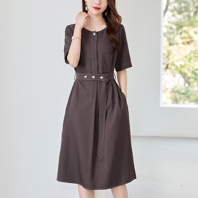 二醋酸夏季收腰时尚系带连衣裙82496700