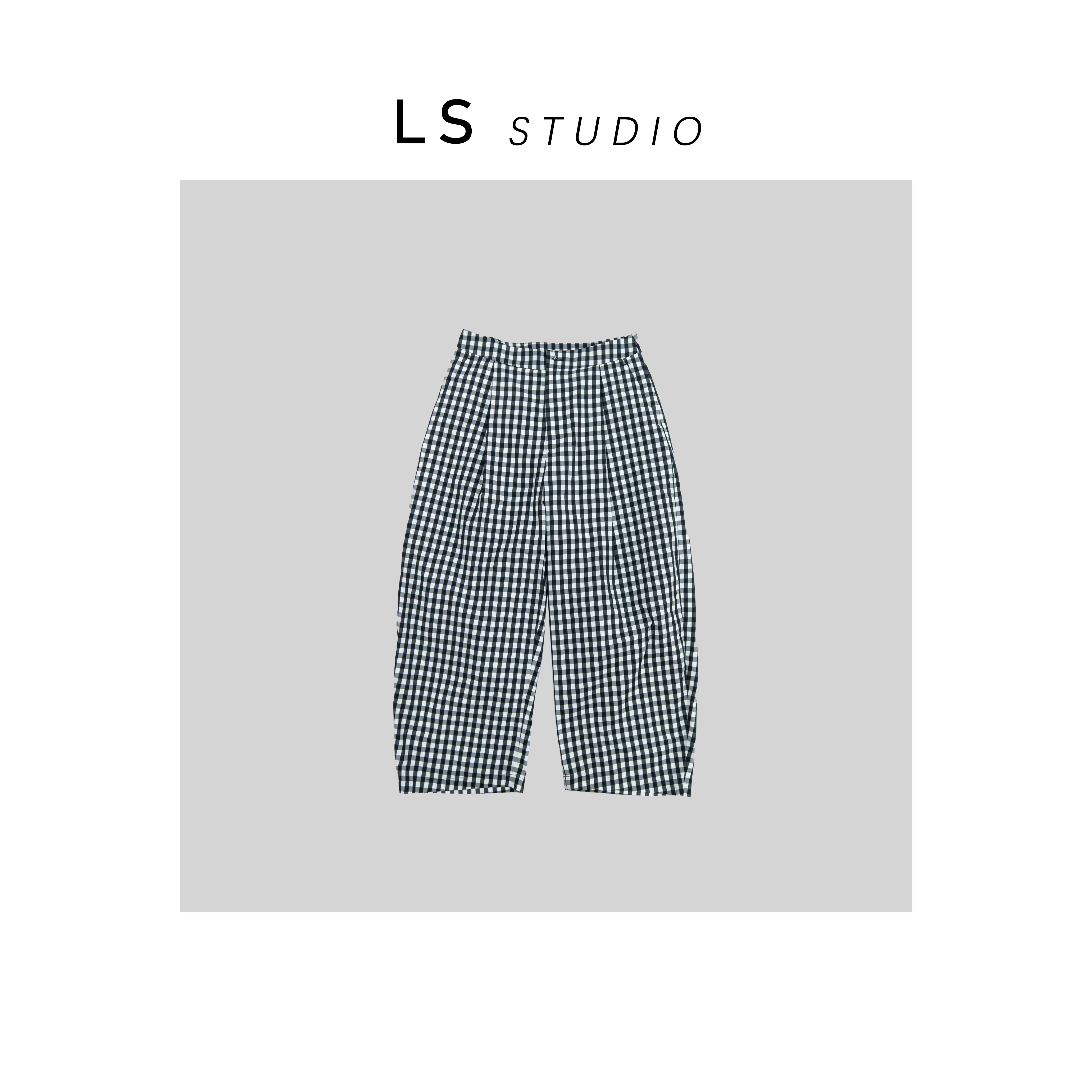 LiLi 夏季时尚百搭休闲运动棋盘格九分黑白格子裤 251283