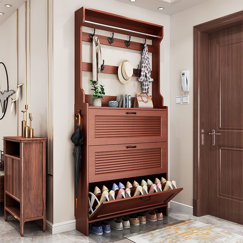 【小扬哥推荐】新中式超薄翻斗鞋柜门口进门靠墙挂衣帽架一体实木色