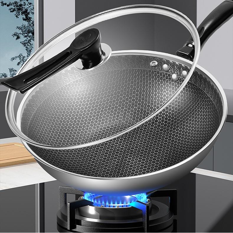 苏泊尔316不锈钢炒锅蜂窝不粘锅家用炒锅电磁炉燃气灶炒菜锅平底