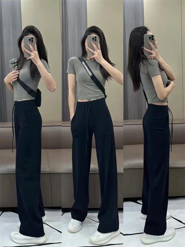 时尚宽松瑜伽裤外穿2024新款瑜伽服阔腿裤高腰运动健身直筒裤女