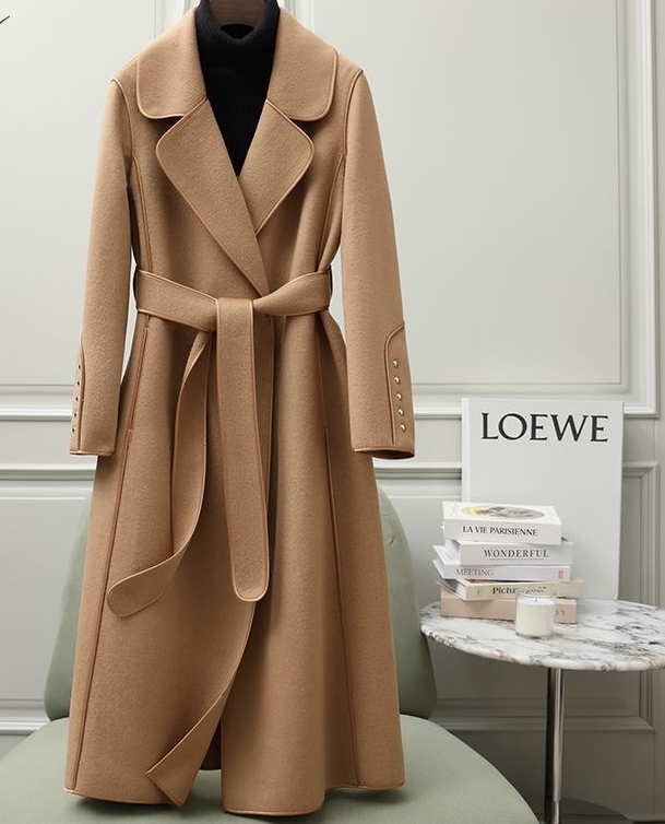 小个子双面羊毛大衣女包边赫本风秋冬季新款时尚长款双面呢大衣