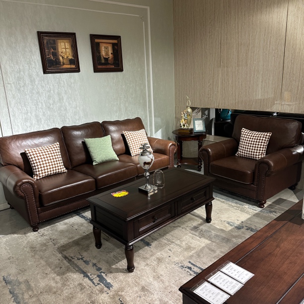【样品处理】庄园卡佩S509美式风格沙发头层牛皮客厅沙发环保家具