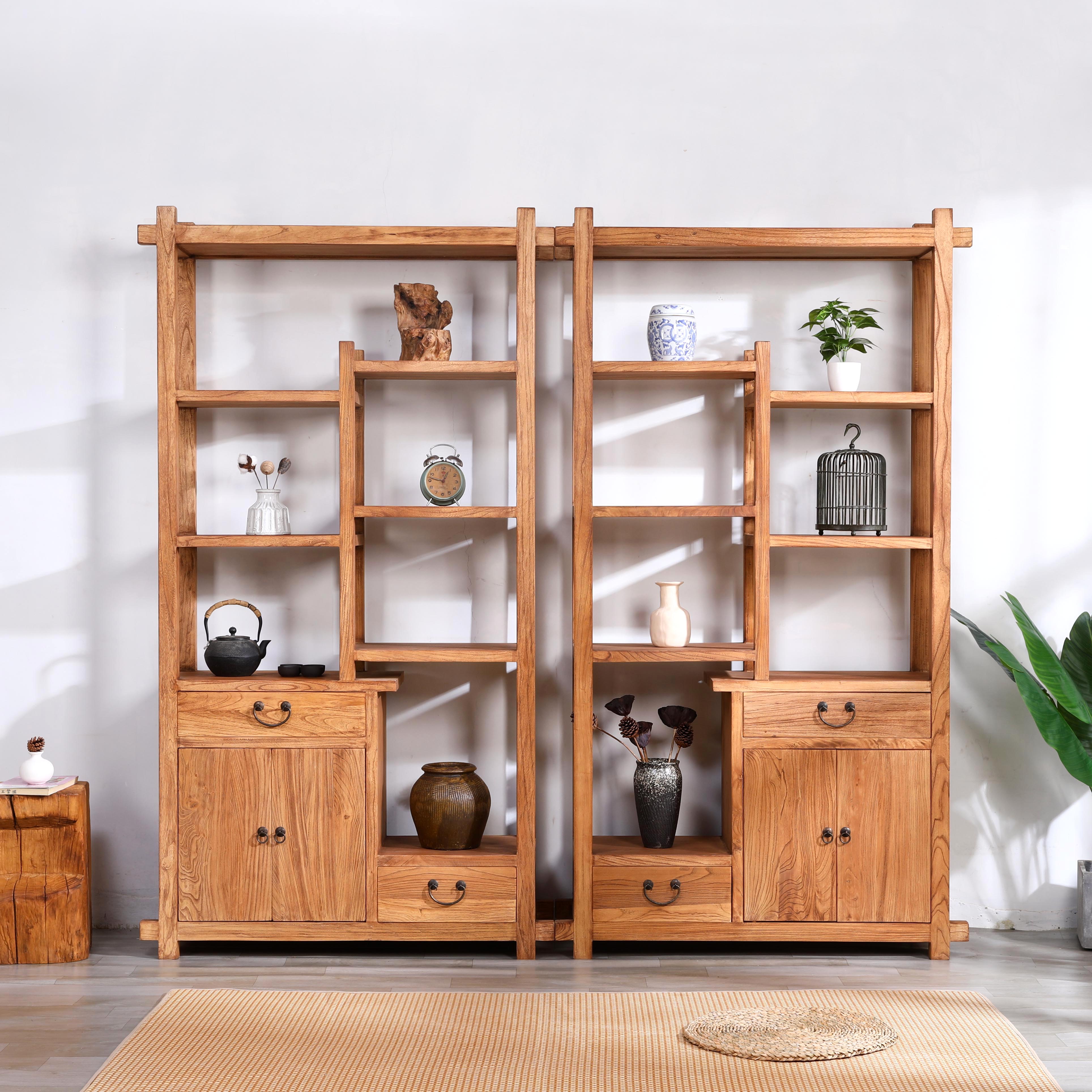 老榆木博古架置物架多宝阁实木新中式隔断玄关展示架