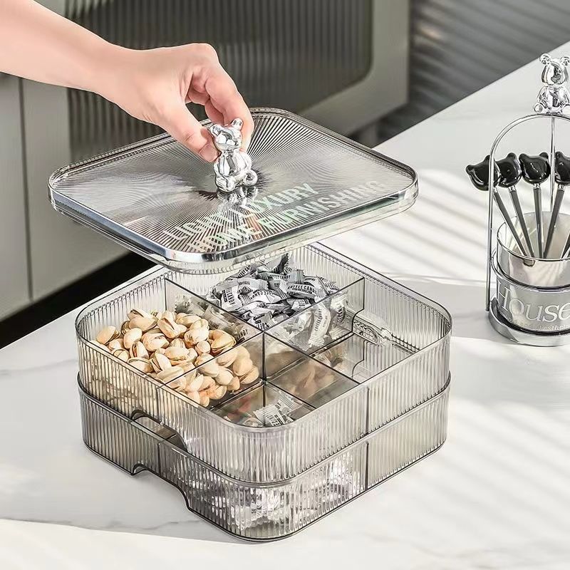 网红新款新年干果盘家用零食摆放盘分格带盖糖果收纳盒高档水果盘