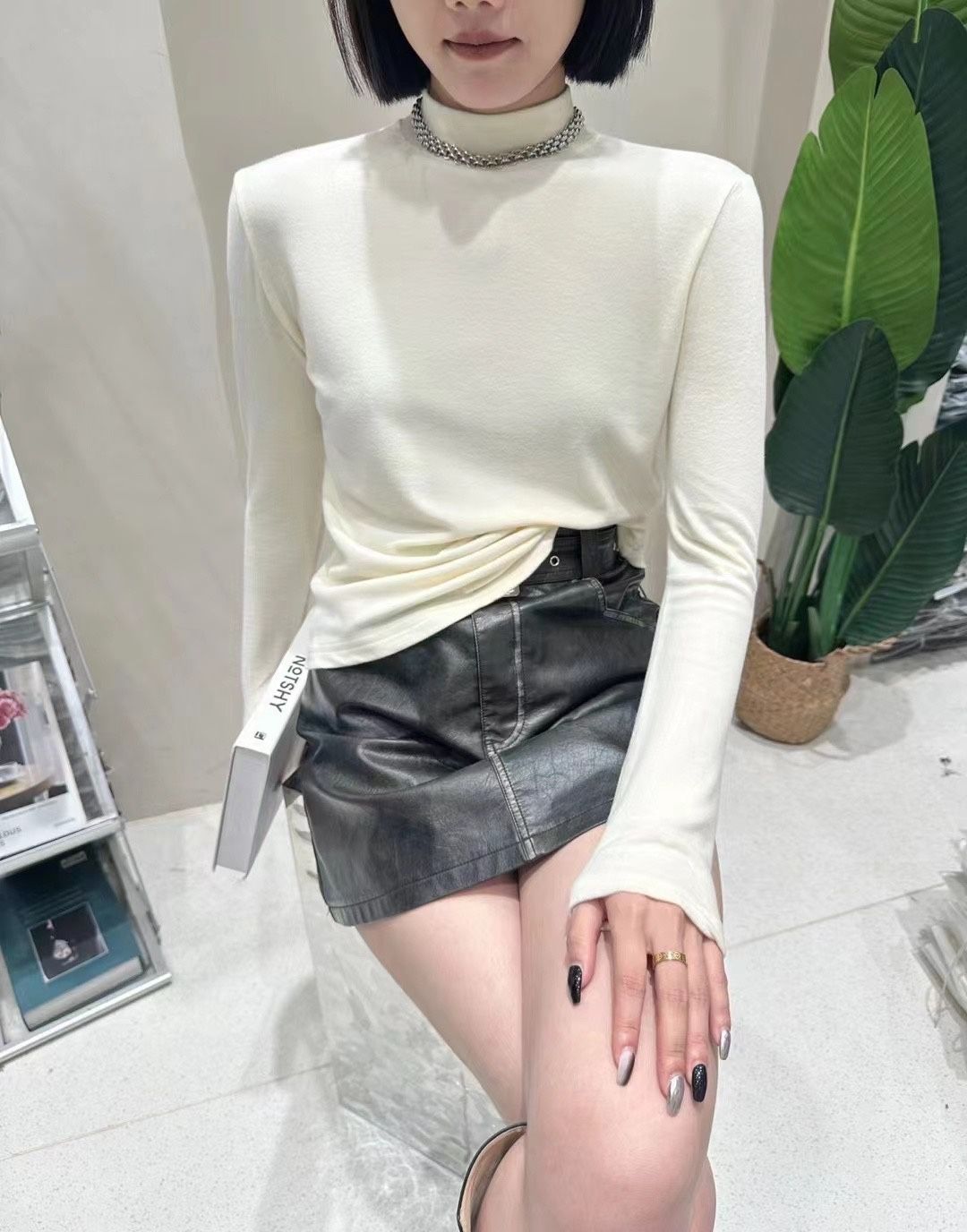 2024新款螺纹德绒保暖色T恤女半高领时尚百搭打底衫上衣女秋冬季