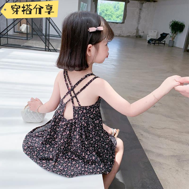 女童连衣裙宝宝夏季洋气吊带雪纺碎花薄款沙滩裙子儿童夏装WWM25