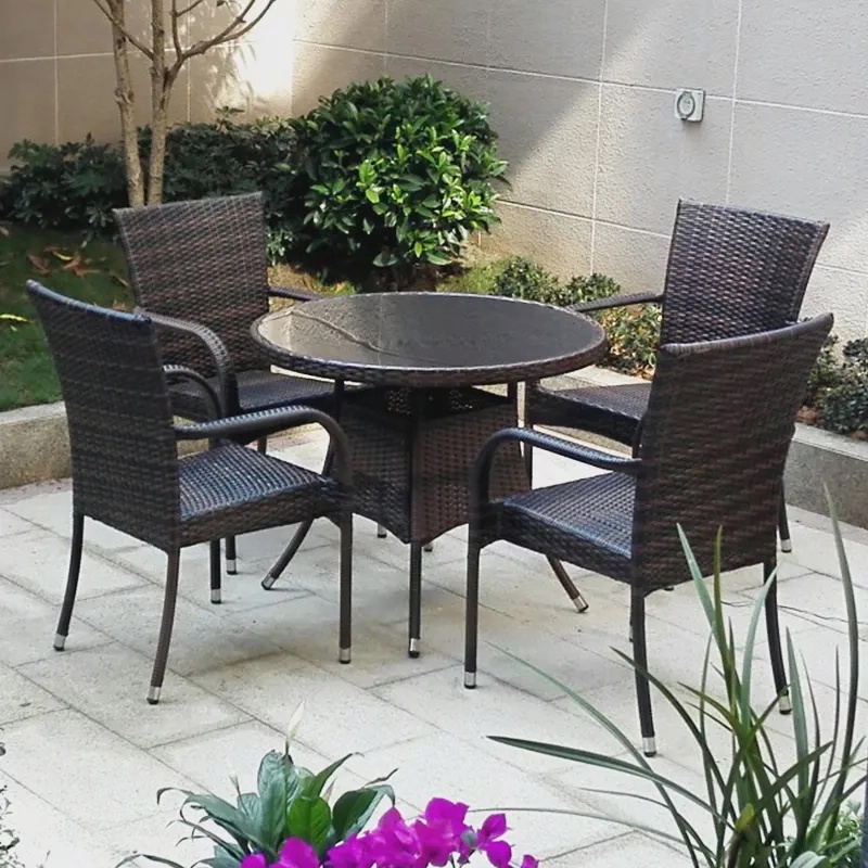户外防水庭院阳台藤椅三件套室外花园休闲桌椅院子藤编塑木家具装