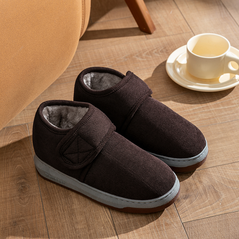 冬季老人手工家居棉鞋居家保暖鞋厚底棉拖鞋带后跟男女冬加绒包跟