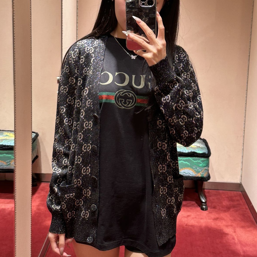 全新未使用 GUCCI/GUCCI Gucci黑灰logo开衫