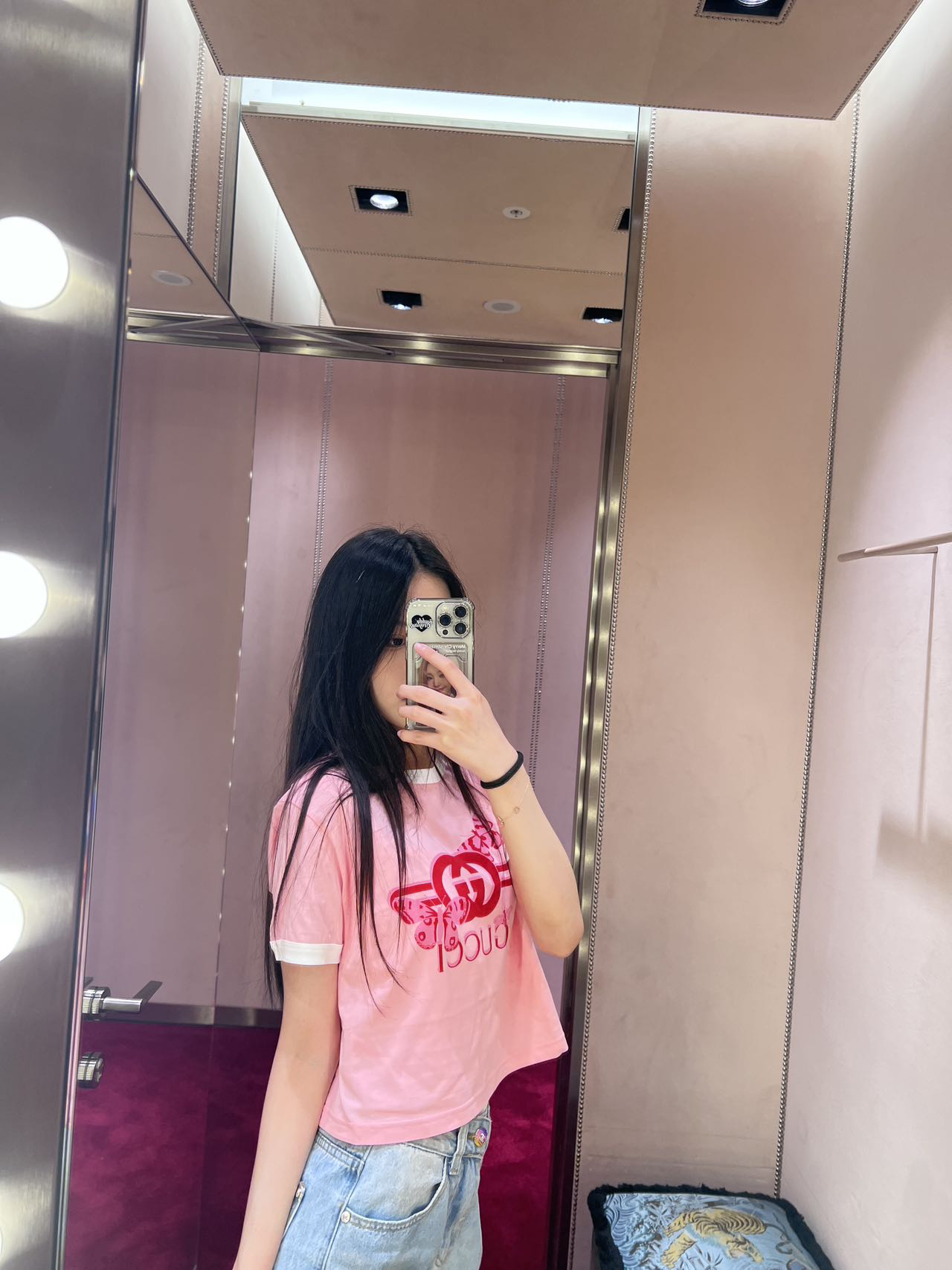 全新未使用 GUCCI/古驰 新款粉色蝴蝶短袖