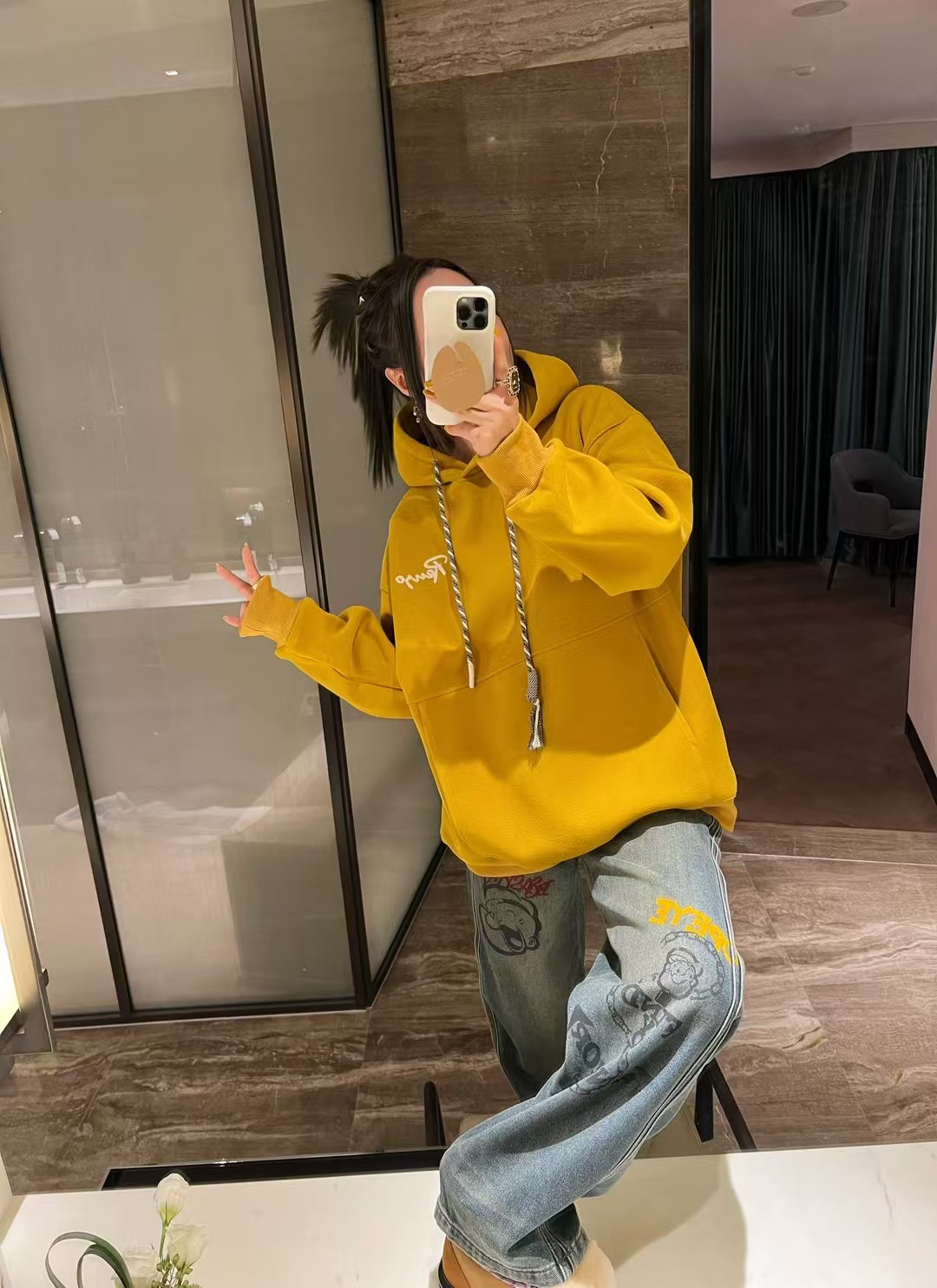 4117#深圳BOHAN秀秀家2024秋冬新款小黄鸭加绒连帽卫衣