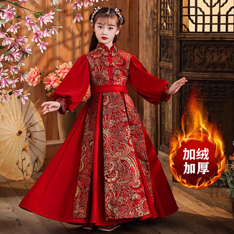 吧啦童装女童汉服秋装唐装儿童古装连衣裙中国风小女孩高