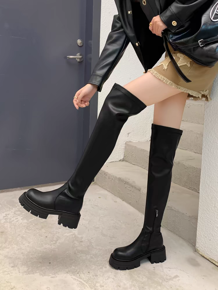 秋冬新款加绒软底厚底过膝靴百搭时尚弹力靴A-8